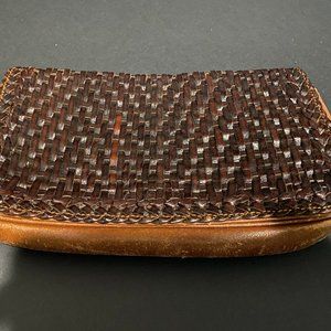 Vecchi Basket Weave Leather Clutch